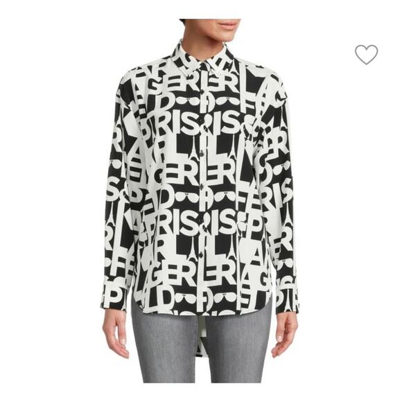 Karl Lagerfeld NWT Paris Logo Print High Low Button Down Shirt Size Small - Picture 1 of 12